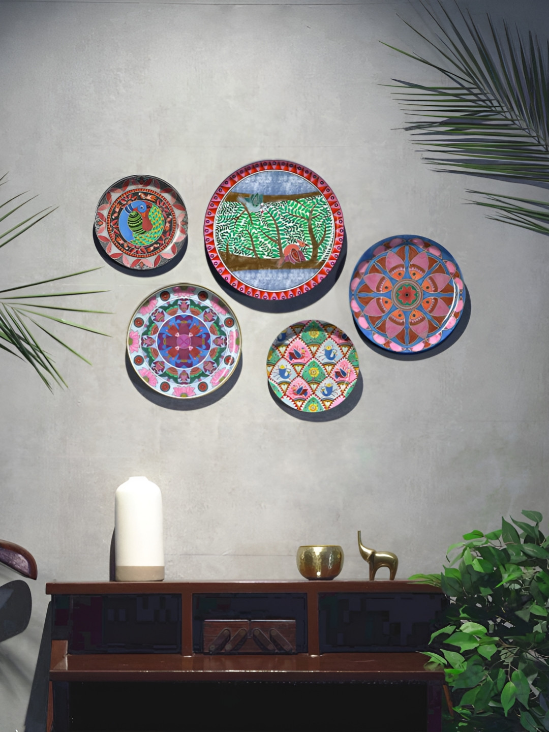 DESSINE ART Set Of 5 Green & Pink Wall Hangings