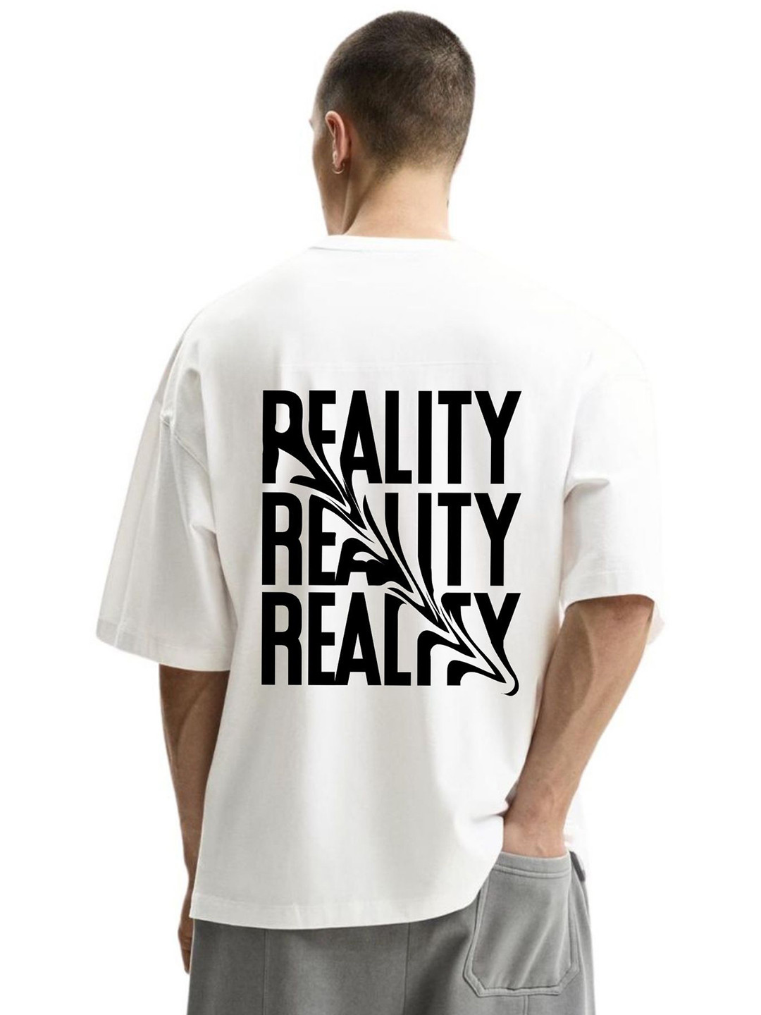 Fashnobic Reality Typography Printed Round Neck Oversized Cotton T-shirt