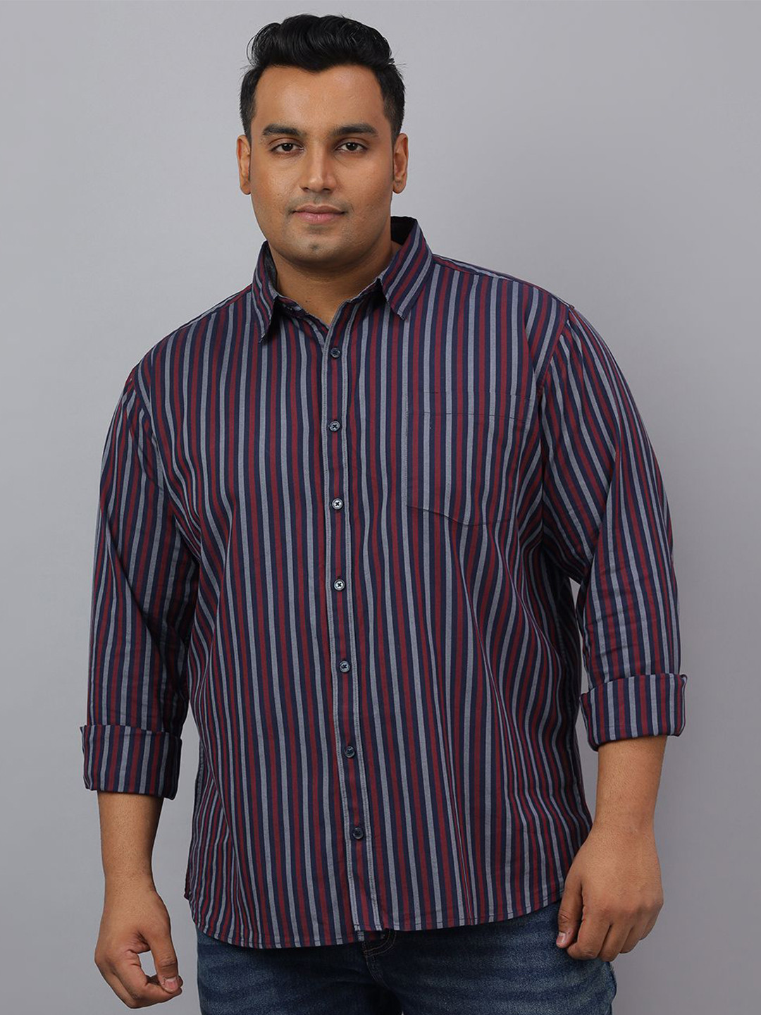 NEON CHILLIE Striped Spread Collar Cotton Casual Shirt