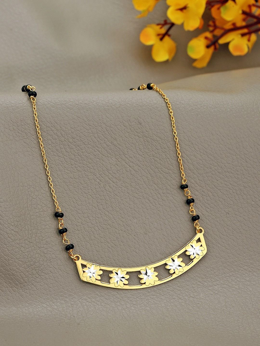 Carlton London 925 Sterling Silver with 18kt Gold Plated and Glass Bead Mangalsutra