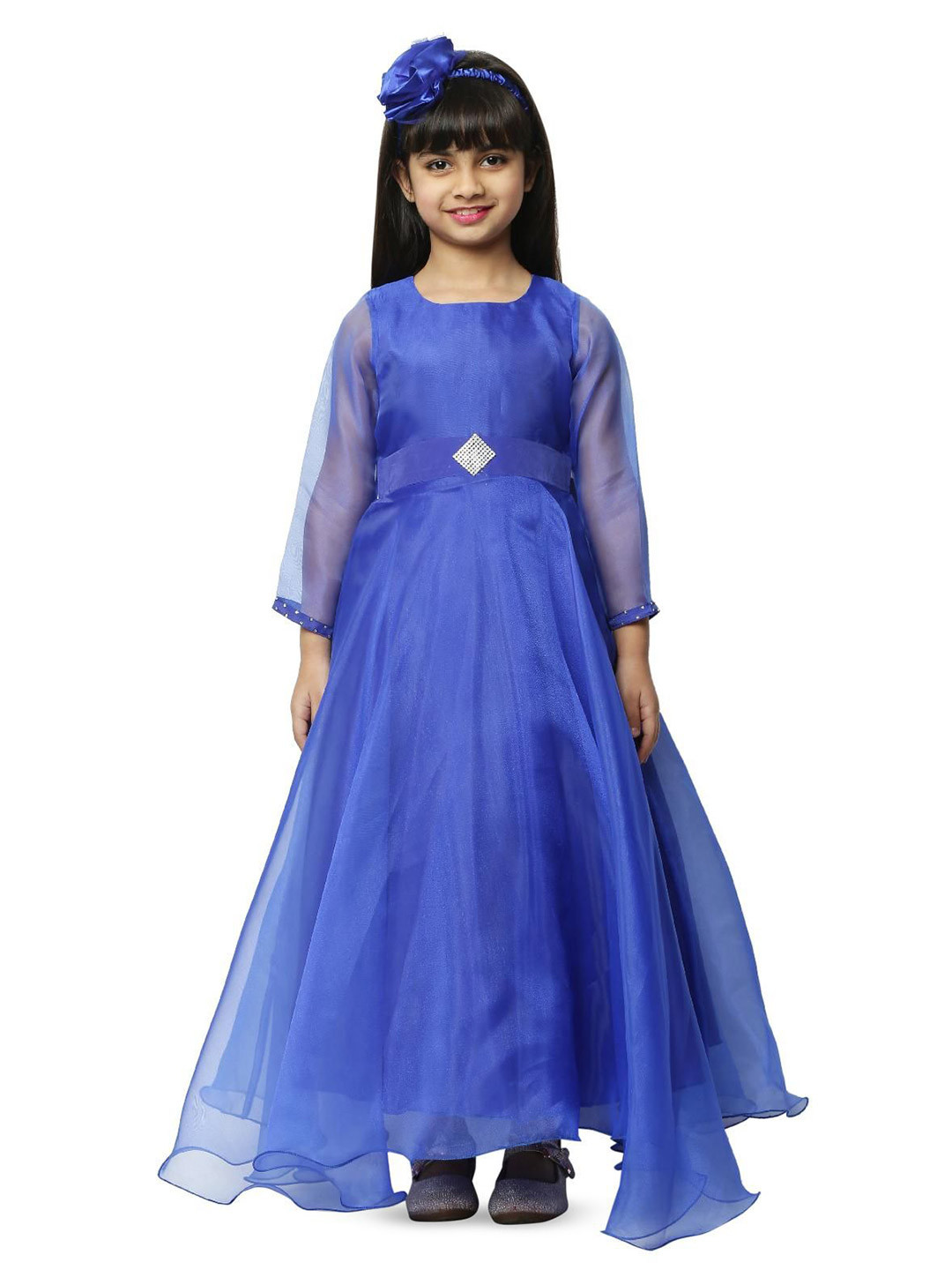 Wow Princess Girls Solid Self Design Round Neck Fit and Flare Maxi Dresses