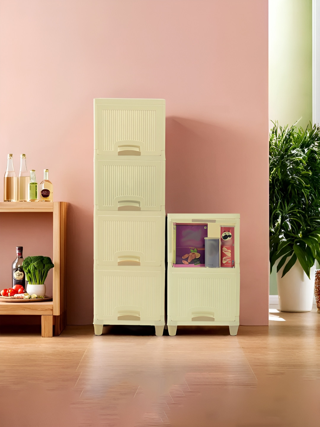 RUBOXA Set of 6 Cream Cabinet Drawer Organizer 4+2 Multi-Layer Folding Storage Rack