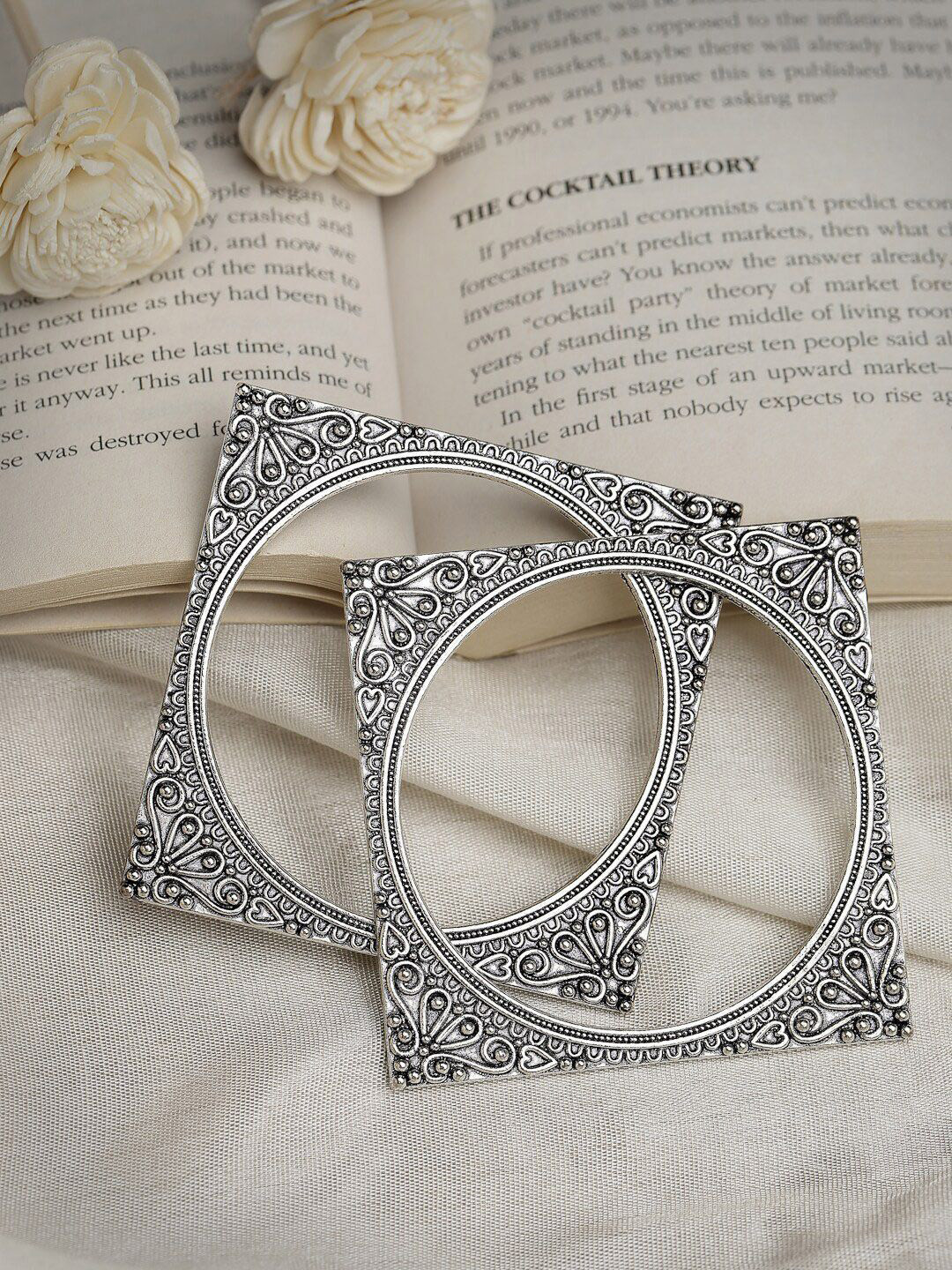 Anouk Set Of 2 German Silver Oxidized Square-Shaped Bangle