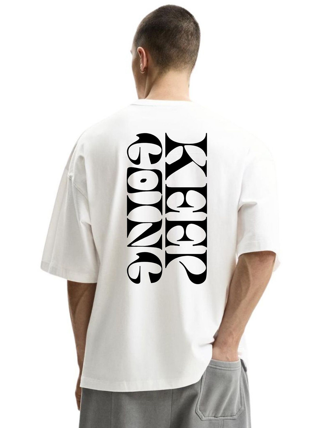 Fashnobic Believe In Youself Typography Printed Round Neck Oversized Cotton T-shirt