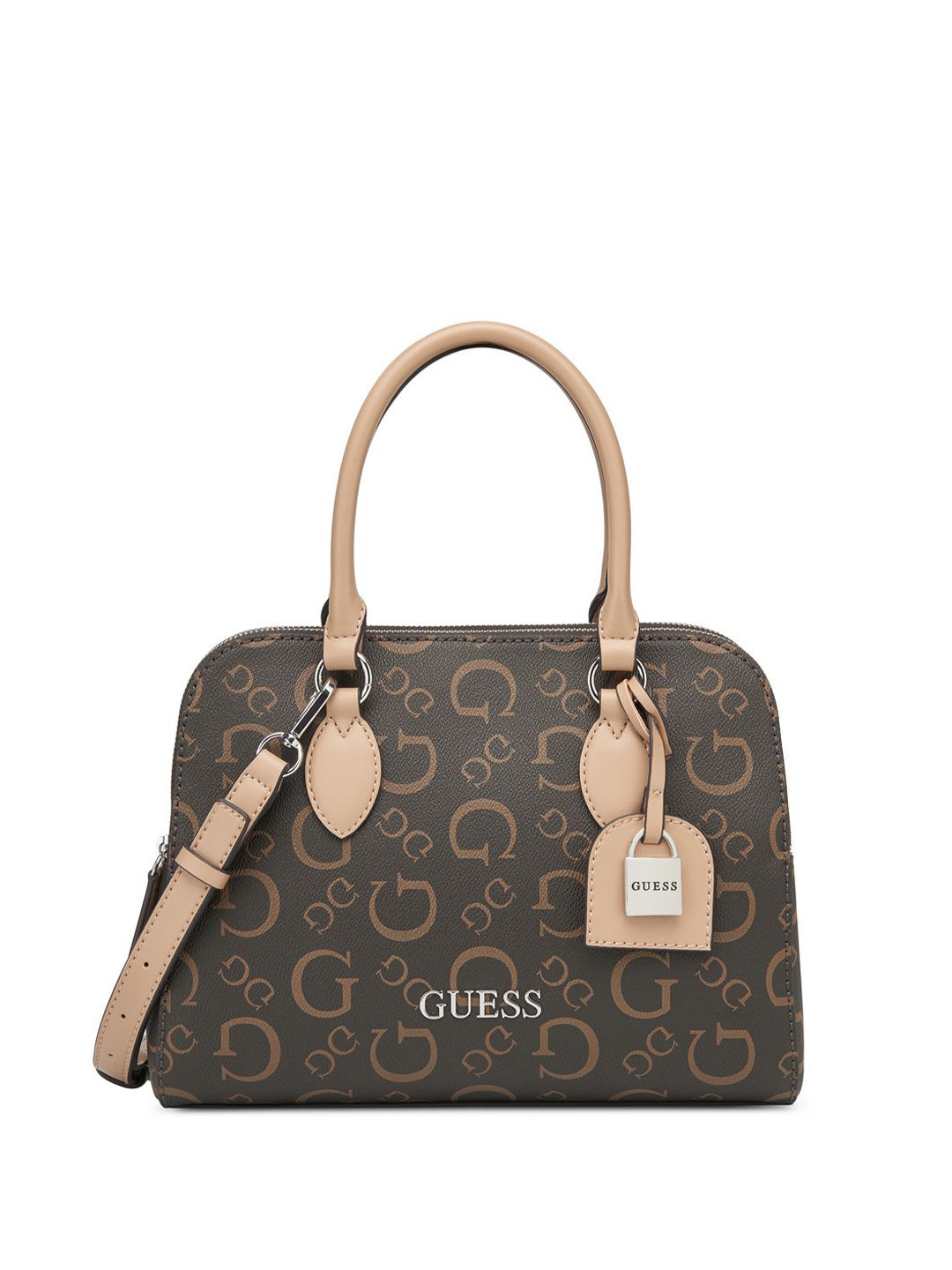 GUESS Women Delphine Typography Structured Handheld Bag