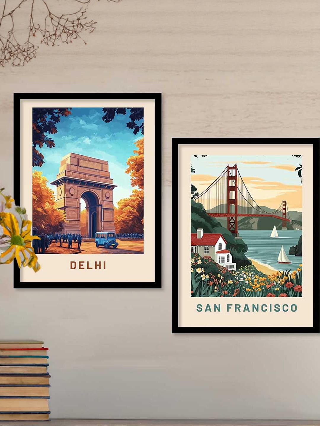 WALLLANE Travel Themed 2 Piece Wood Abstract Wall Paintings