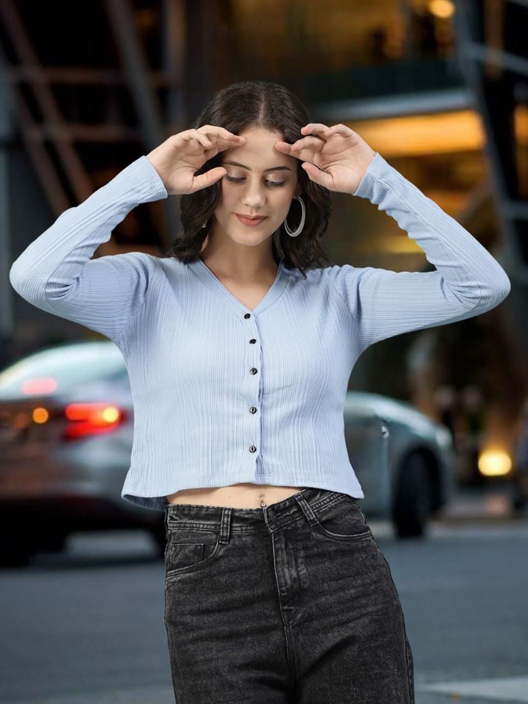 Rigo Women Rib V-Neck Cotton Crop Top