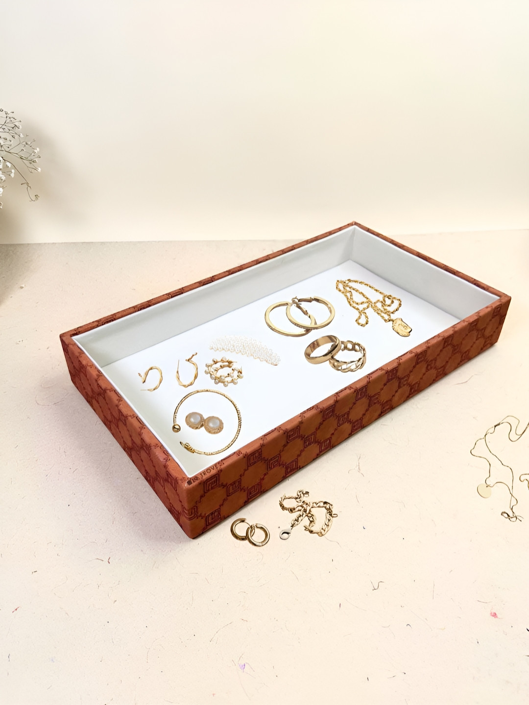 La Trove Tan Multi- Utility Plain Leather Jewellery Organiser Tray Closet Tray