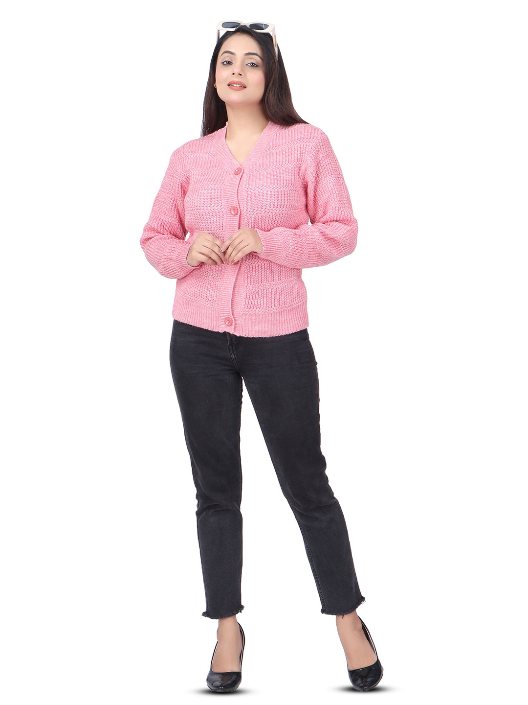 WOOL 4U Women Woollen Self Design Open Knit Cardigan