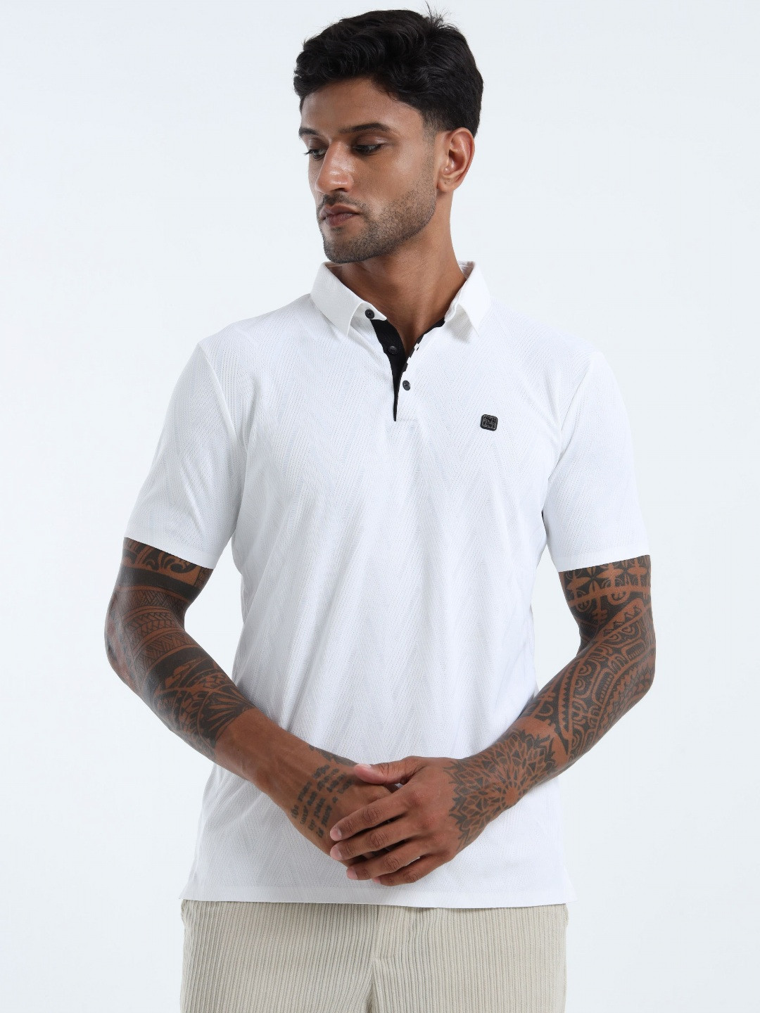 Mystery Of Fashion Men Self Design Polo Collar T-shirt