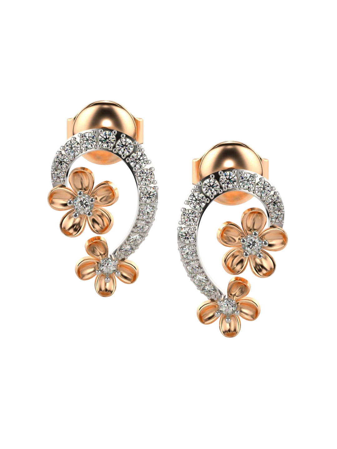 VALANOVA Women 14K Rose Gold Earrings Diamond 1.65 gm