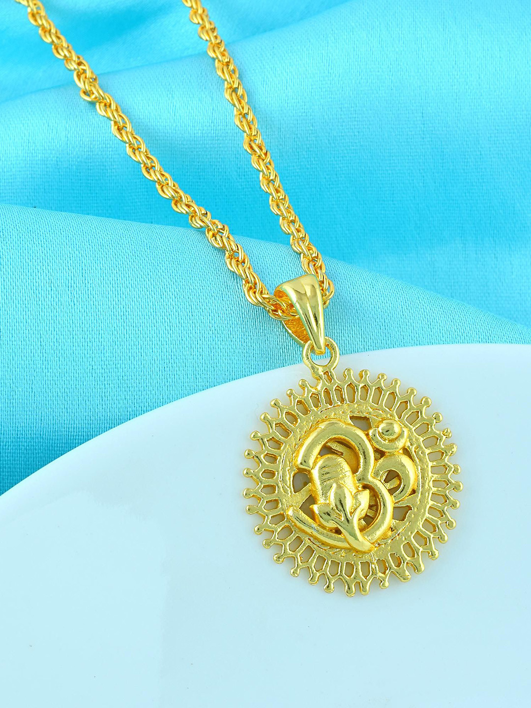 Missmister Gold-Plated Om Circular Pendants with Chains