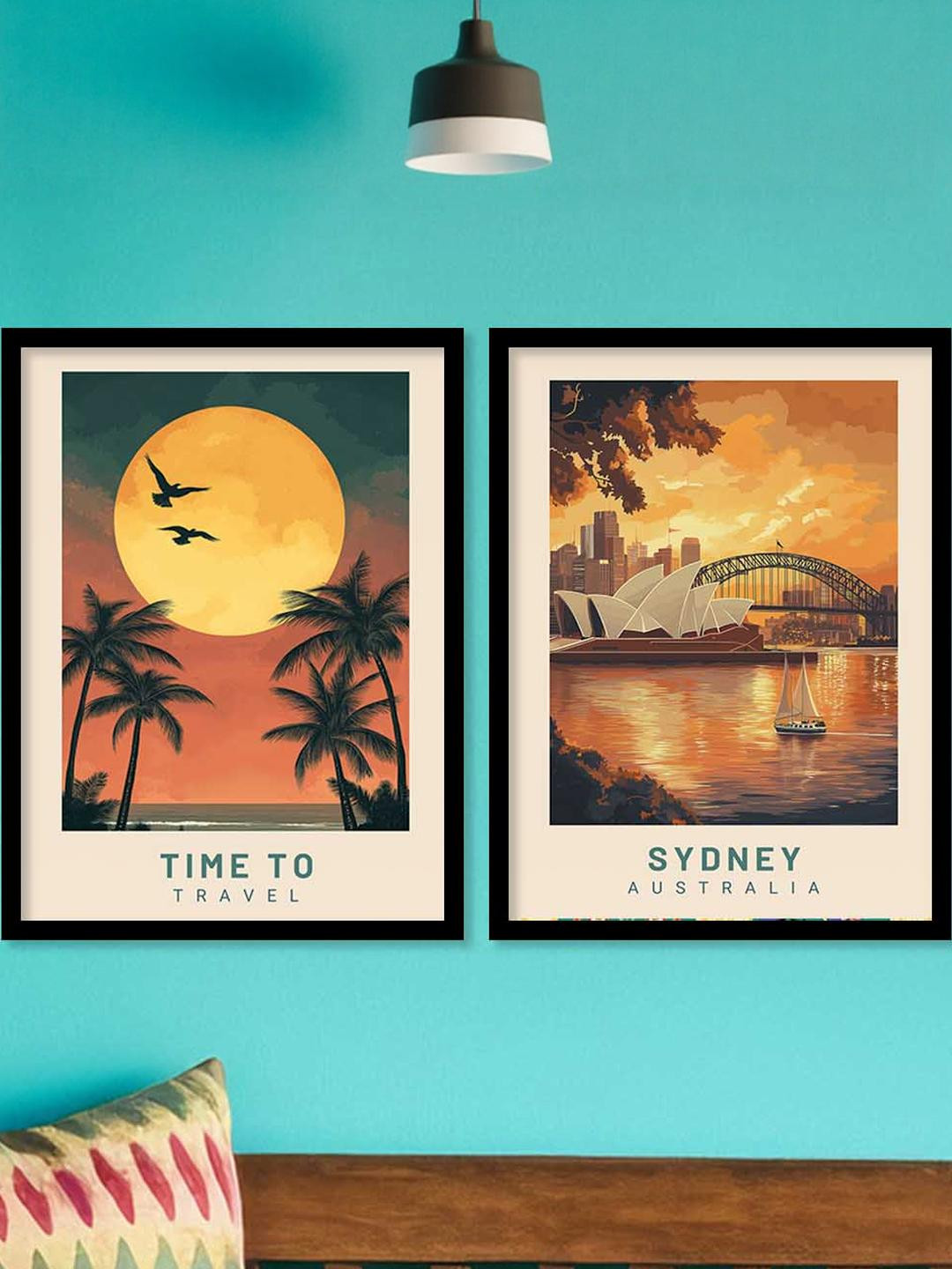 WALLLANE Travel Themed 2 Piece Wood Abstract Wall Paintings