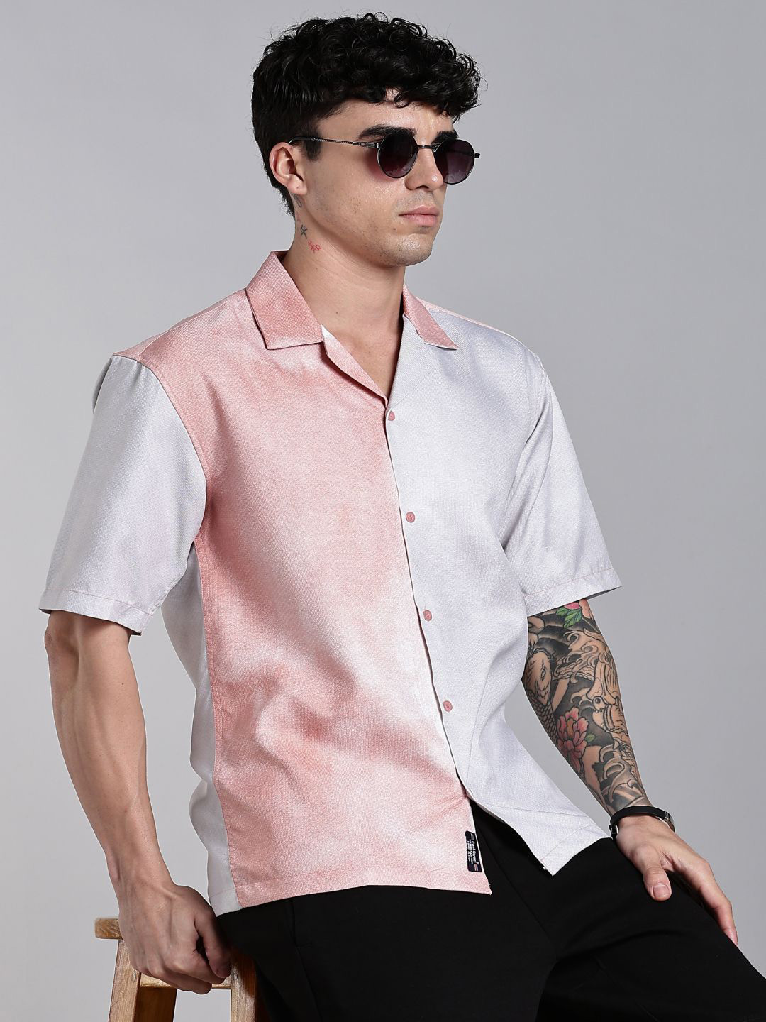 PAUL STREET Huea Ombre Shade Spread Collar Short Sleeves Comfort Boxy Fit Shirt