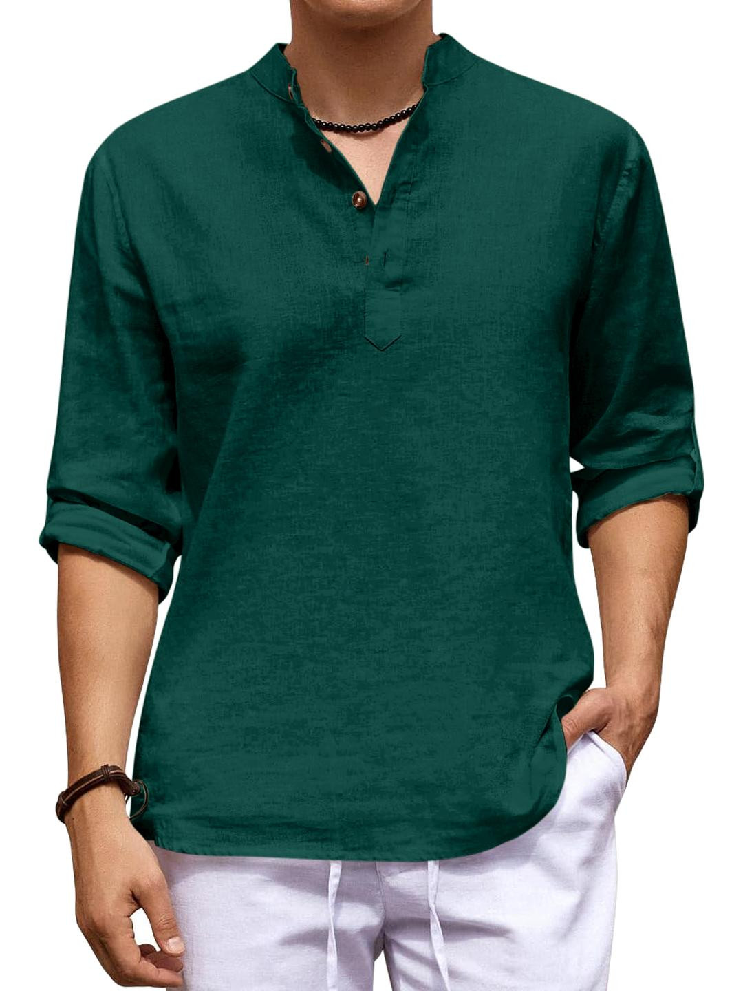 Fifth U Green Men Solid Cotton Blend Straight Kurta