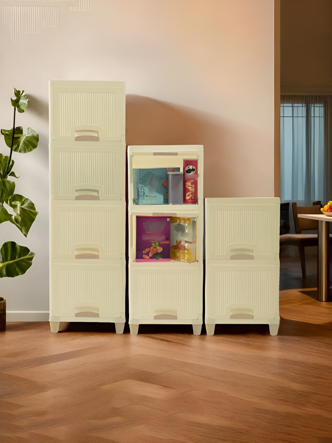 RUBOXA 9 Pieces Cream-Coloured Storage Cabinet Organizer