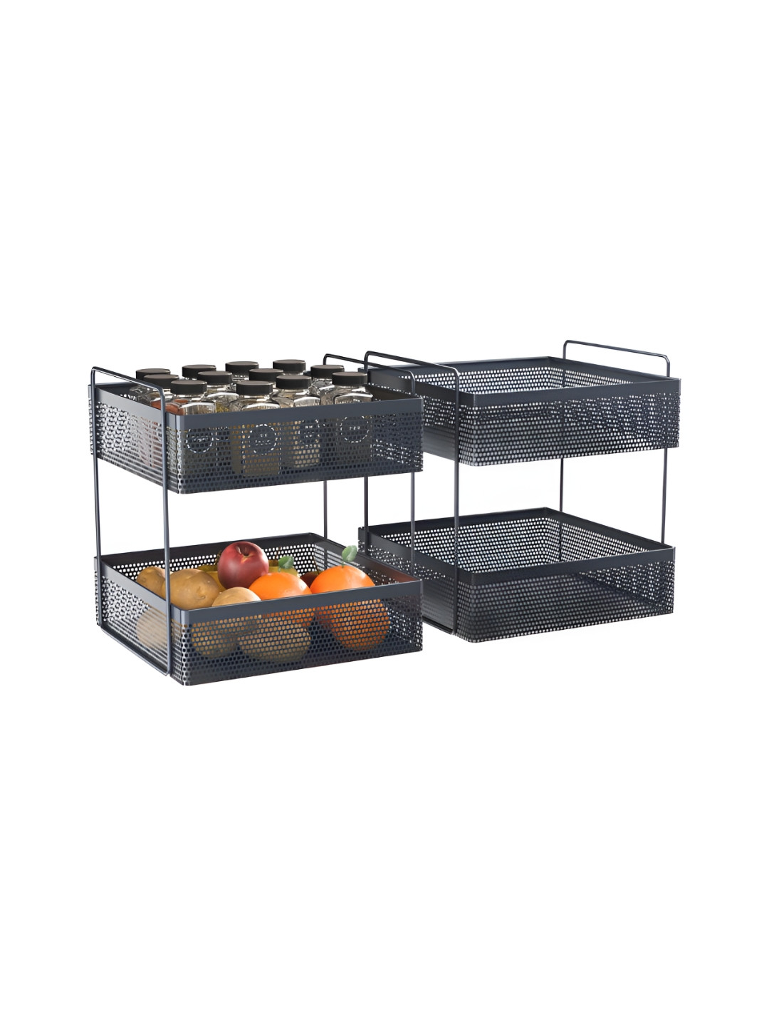 RUBOXA Set of 2 Grey Metal 2-Tier Kitchen Rack Stand Spice Storage Rack Shelf