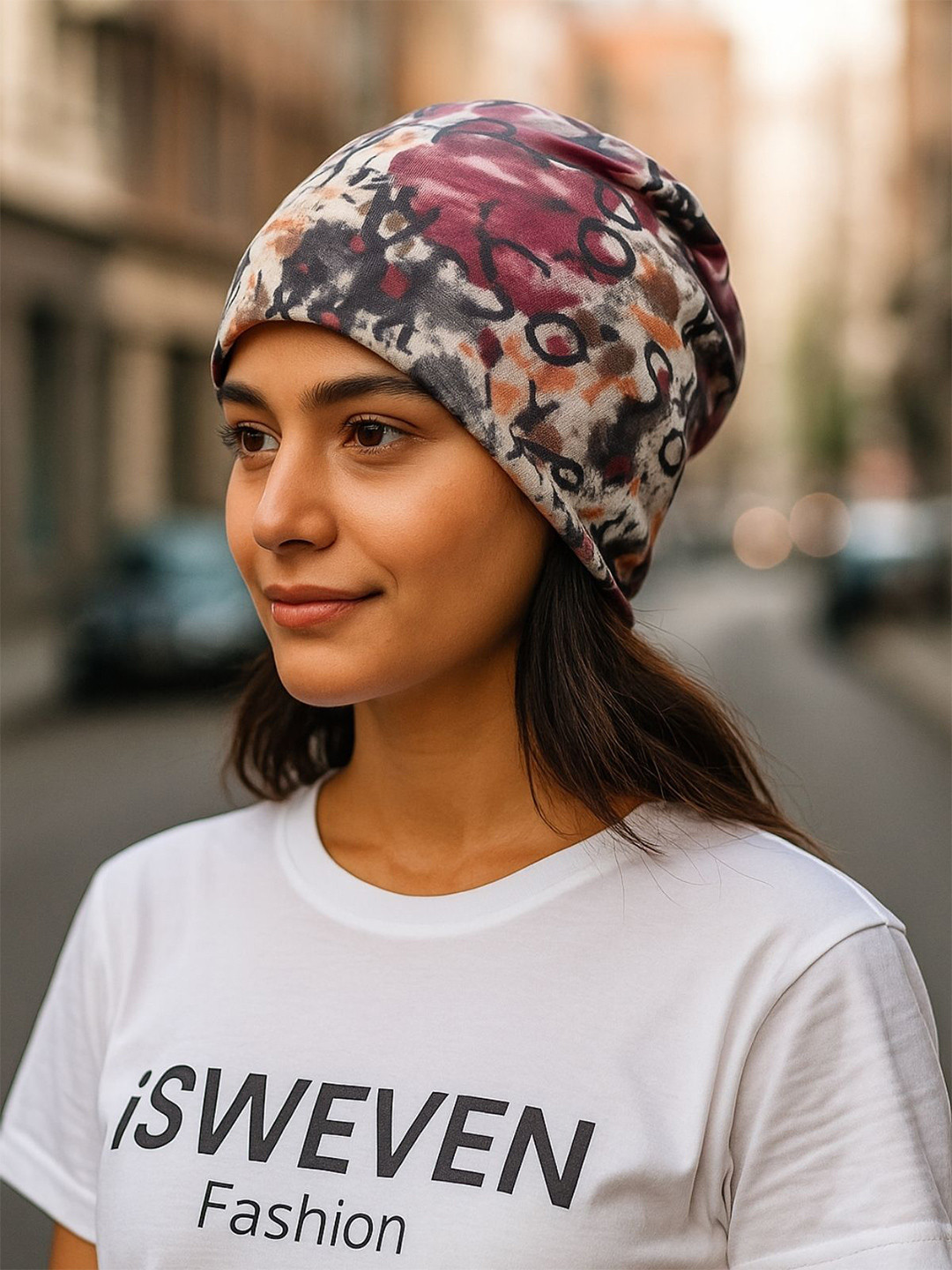 iSWEVEN Unisex Printed Soft Slouchy Skull Stylish Beanie Cap