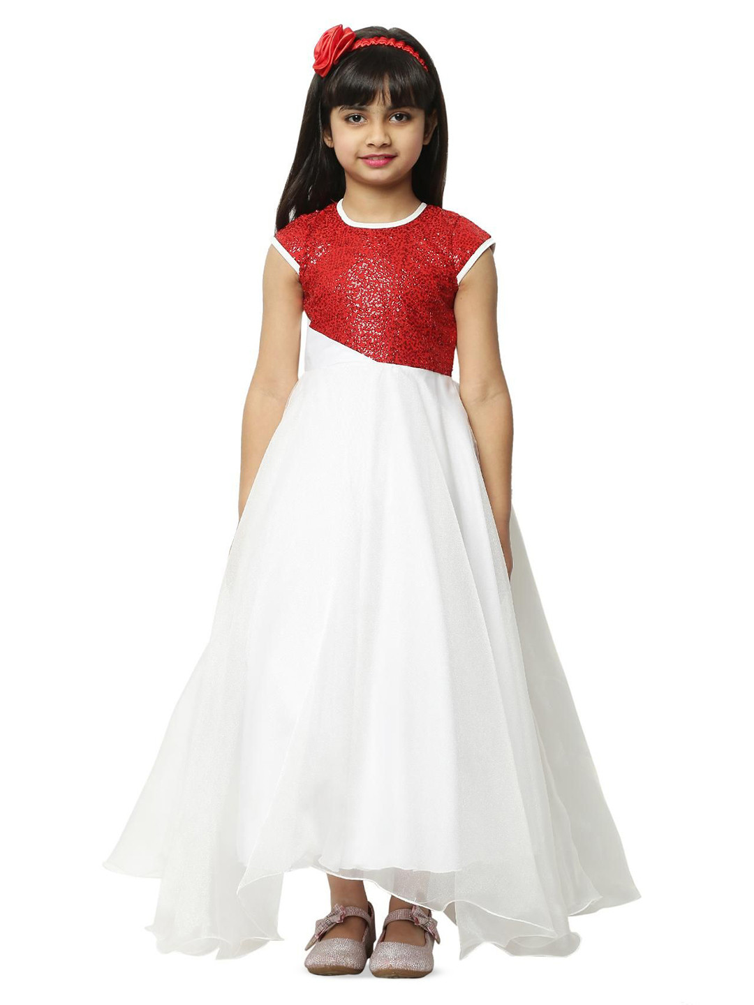 Wow Princess Girls Solid Self Design Fit and Flare Maxi Dresses