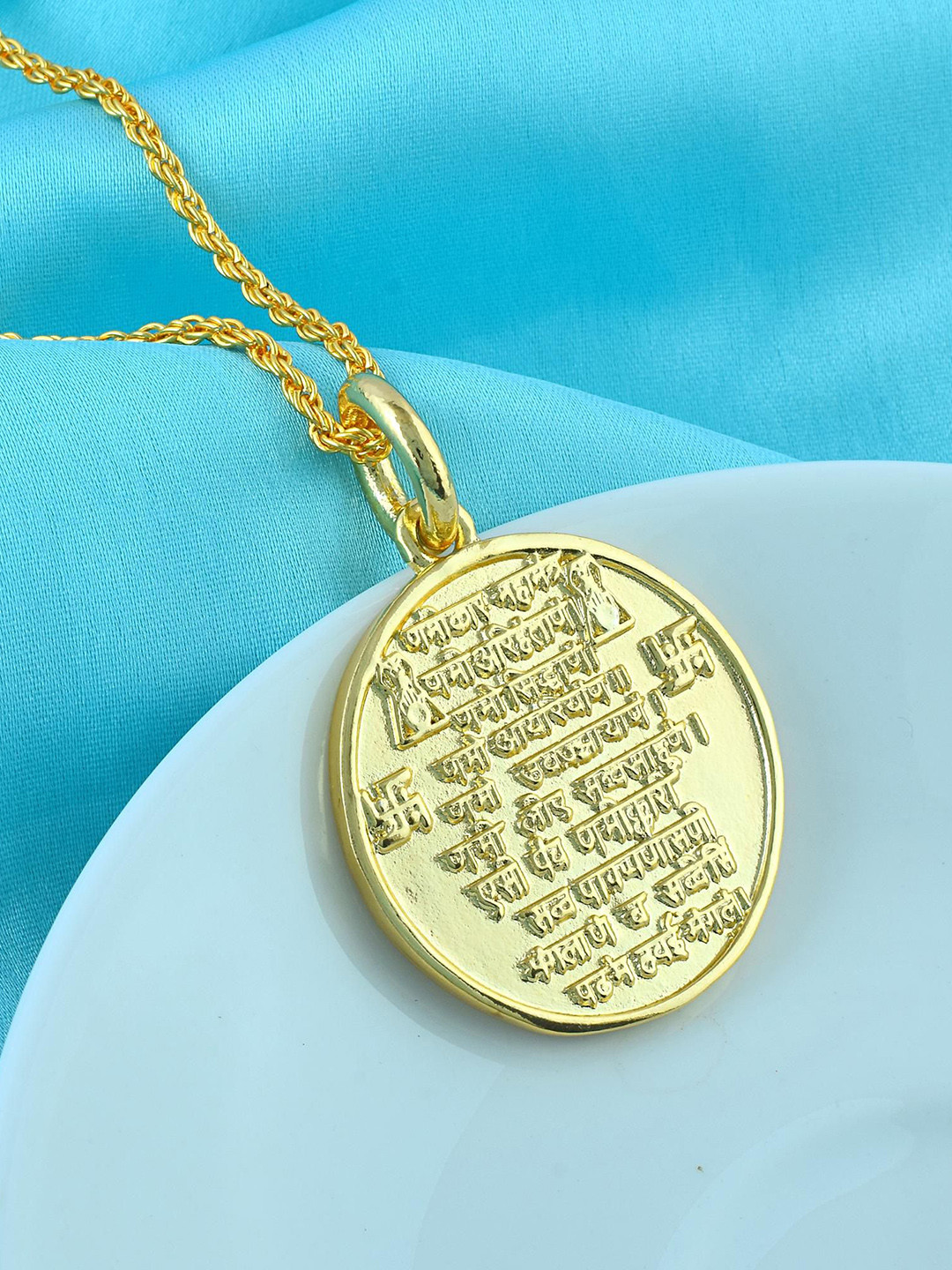 Missmister Gold-Plated Navkar Mantra Circular Pendants with Chains