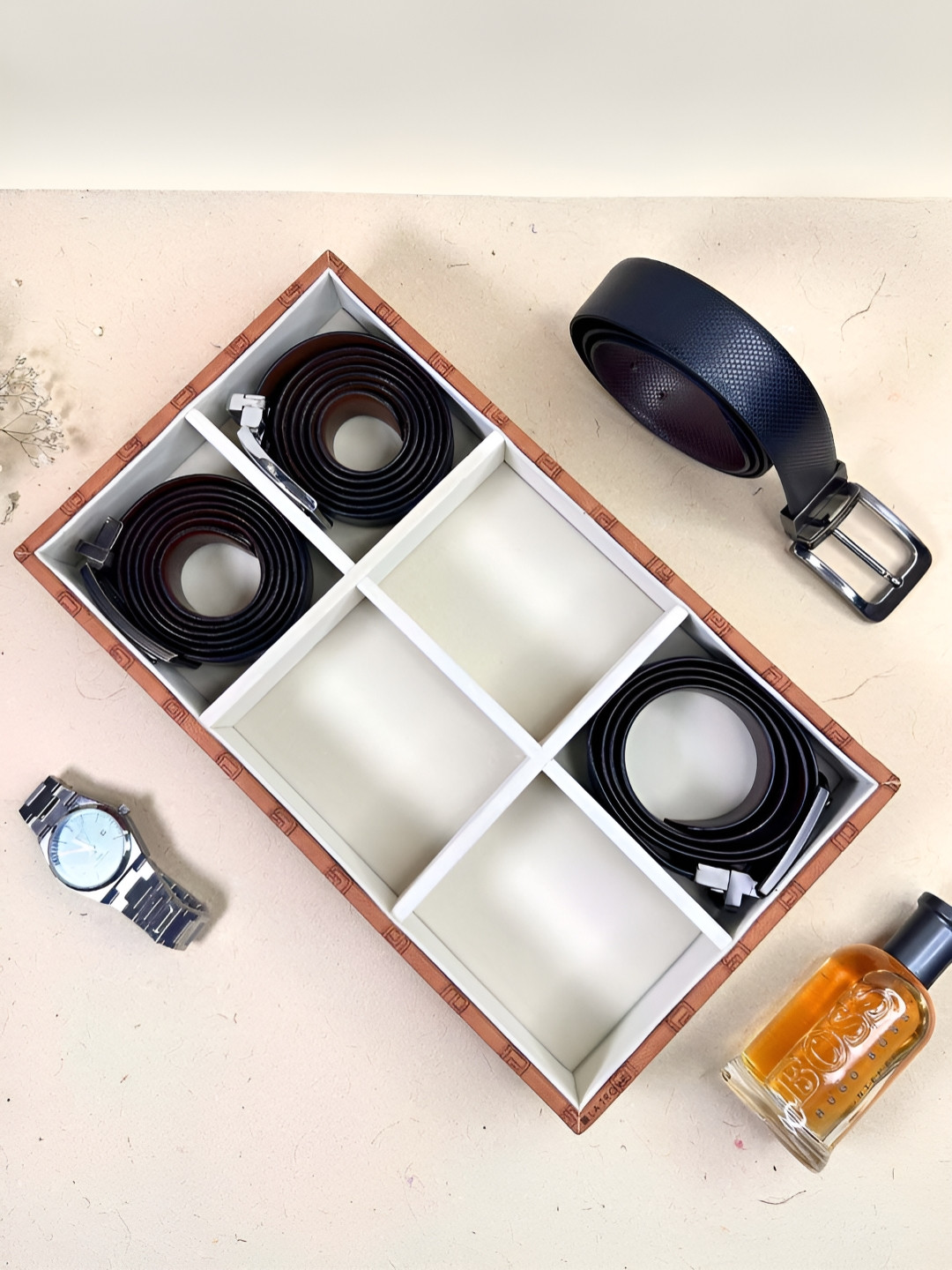 La Trove 10 Slots Tan Leather Multi-Utility Belt Display Organizer Closet Box