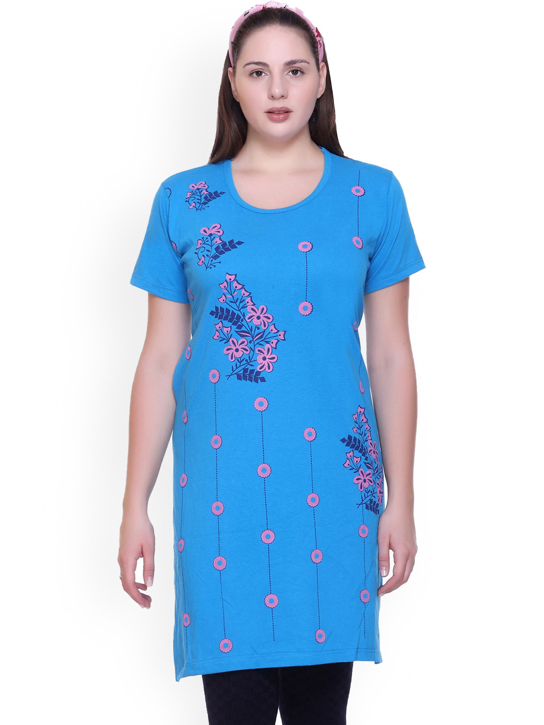 FIRST SLEEP Floral Print Oversized Pure Cotton Longline T-shirt