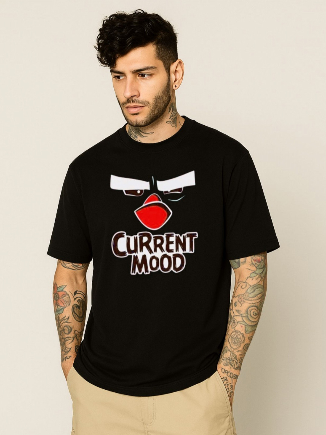 Be Crazy Angry Mood Printed Round Neck Oversized Cotton T-shirt