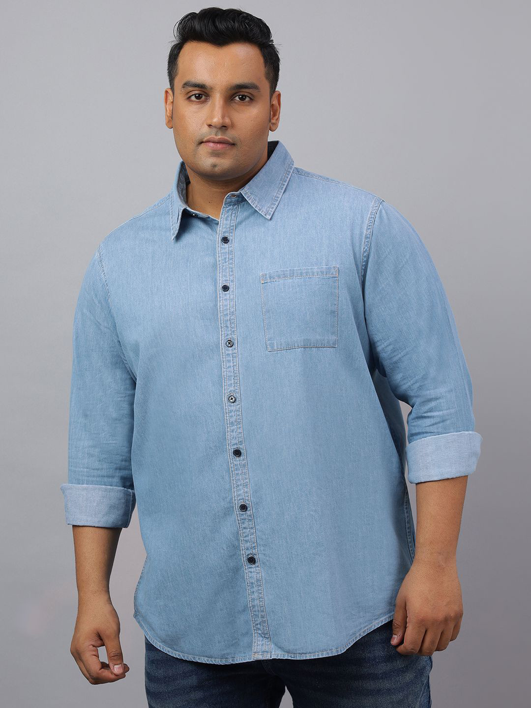 NEON CHILLIE Men Plus Size Contemporary Fit Solid Spread Collar Pure Cotton Casual Shirt