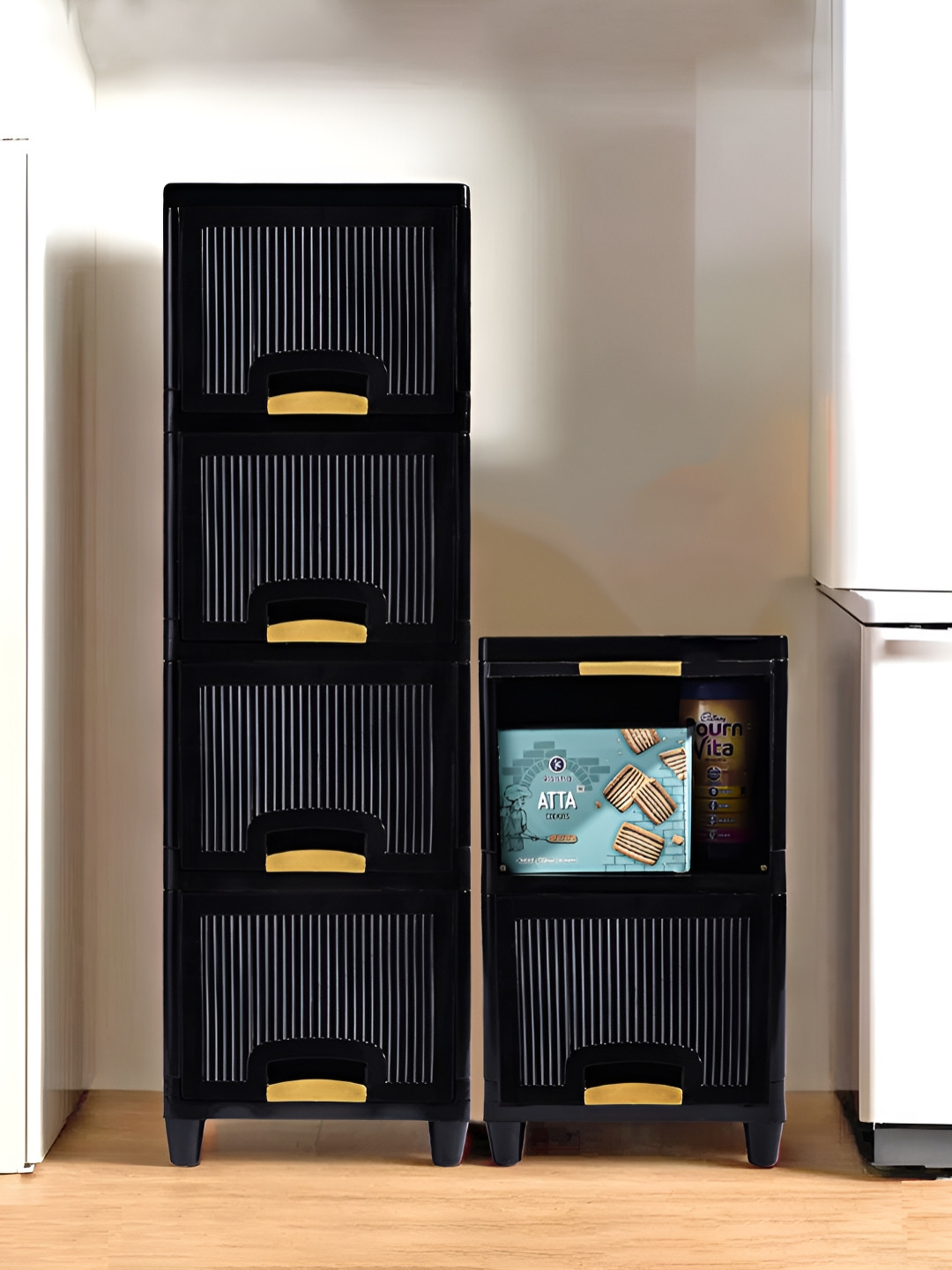 RUBOXA Set of 6 Black Cabinet Drawer Organizer 4 +2 Multi-Layer Folding Storage Rack