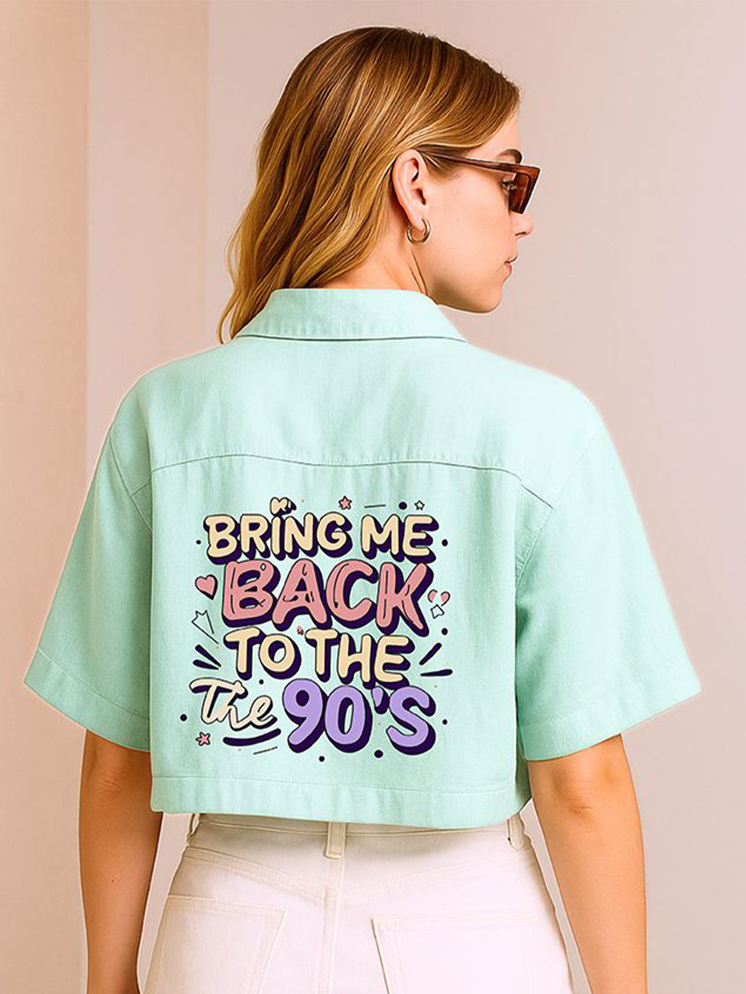 COLORCART Women Standard Boxy Fit Typography Printed Spread Collar Linen Casual Shirt