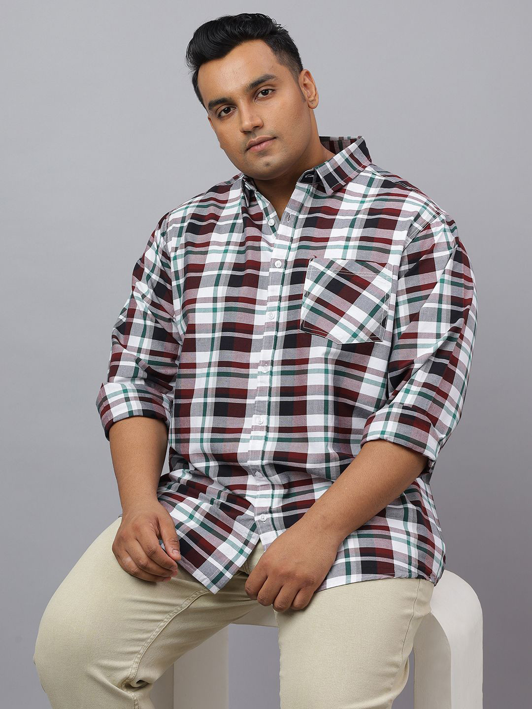 NEON CHILLIE Men Plus Size Contemporary Fit Tartan Checked Pure Cotton Casual Shirt