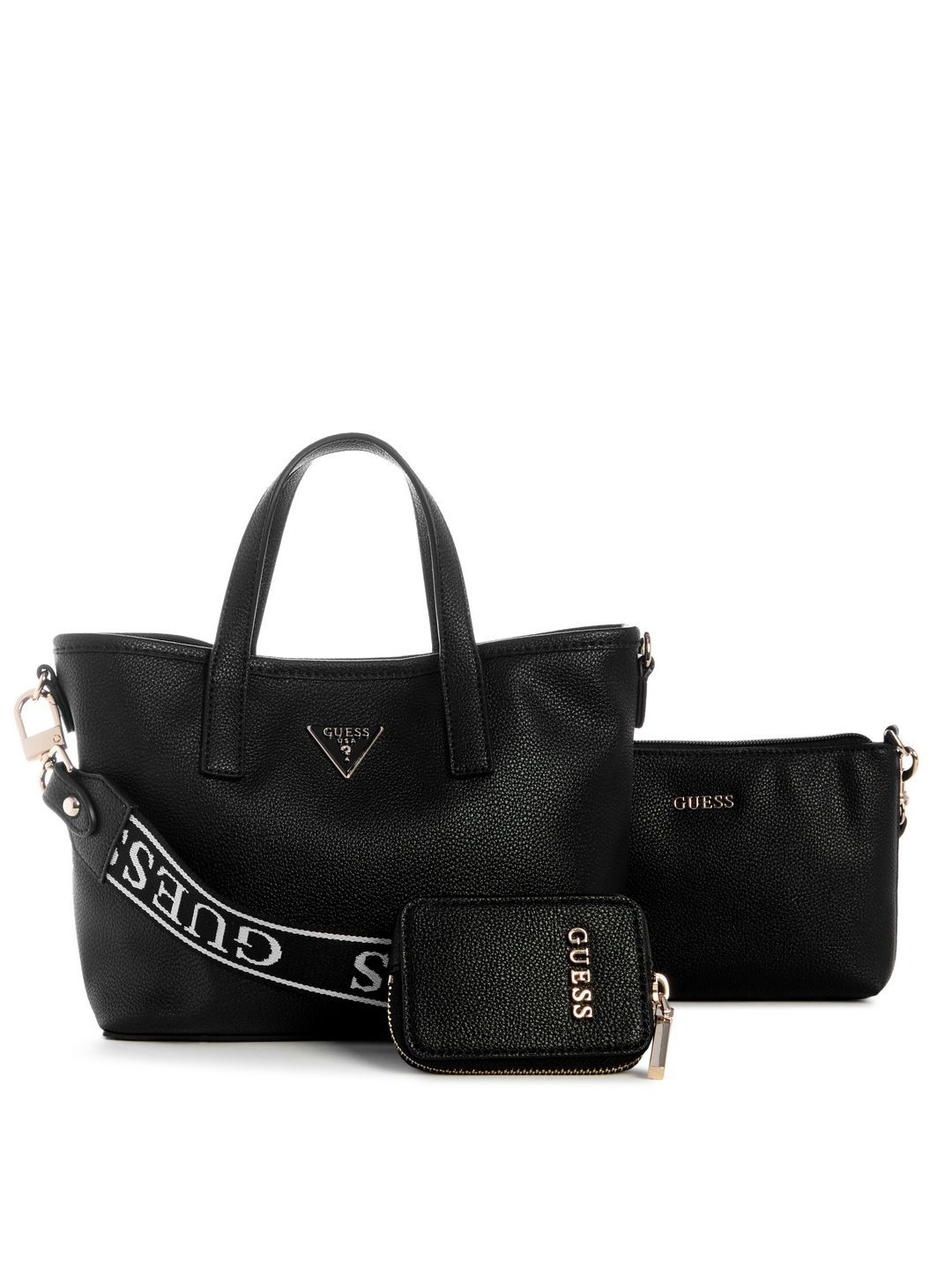 GUESS Women Latona Solid Structured Embellished Handheld Bag with Pouch