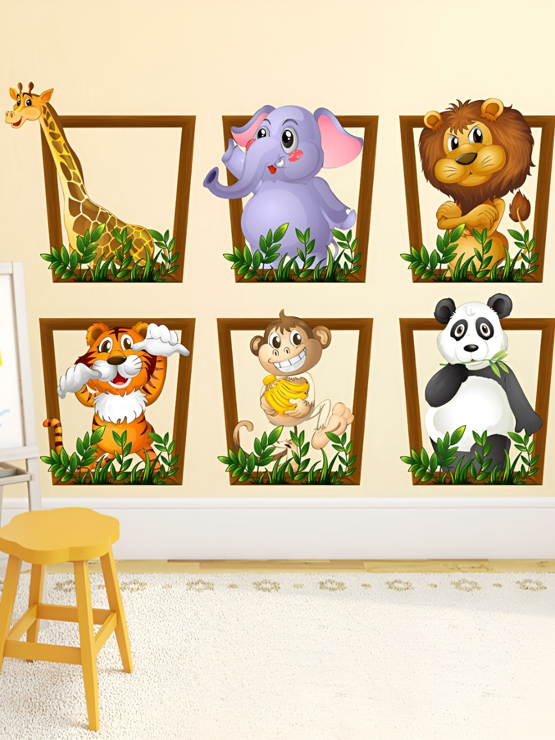 LANSTICK Yellow & Green Splash-Proof Eco-Friendly Wild-Animal With Frame Wallpaper