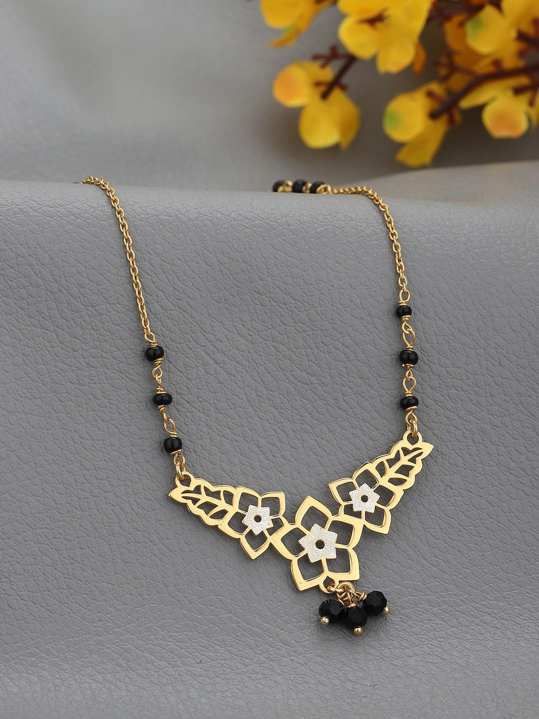 Carlton London 925 Sterling Silver 18kt Gold Plated and Glass Bead Floral Mangalsutra