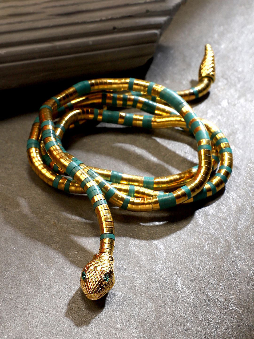 SOHI Gold-Plated Stainless Steel Stones Studded The Ophidian-Wrap Statement Necklace