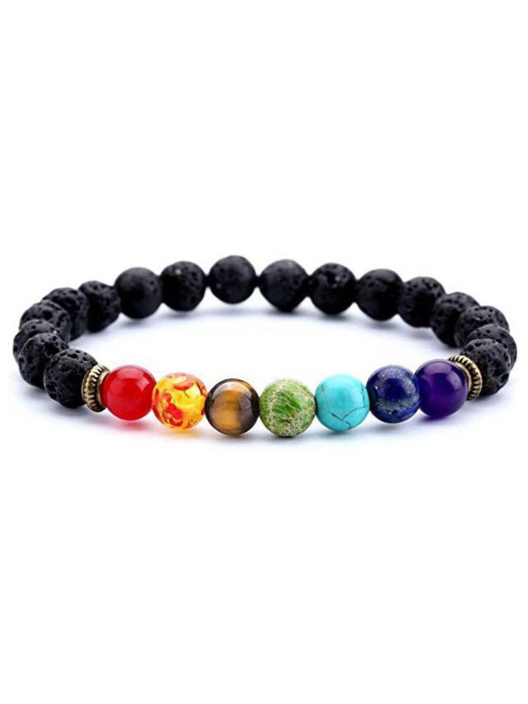 Ringzinnie Stainless Steel 7 Chakra Artificial Beaded Elasticated Bracelet