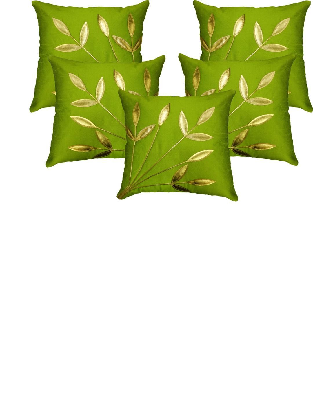 India Furnish Green Floral Silk Square Cushion Cover