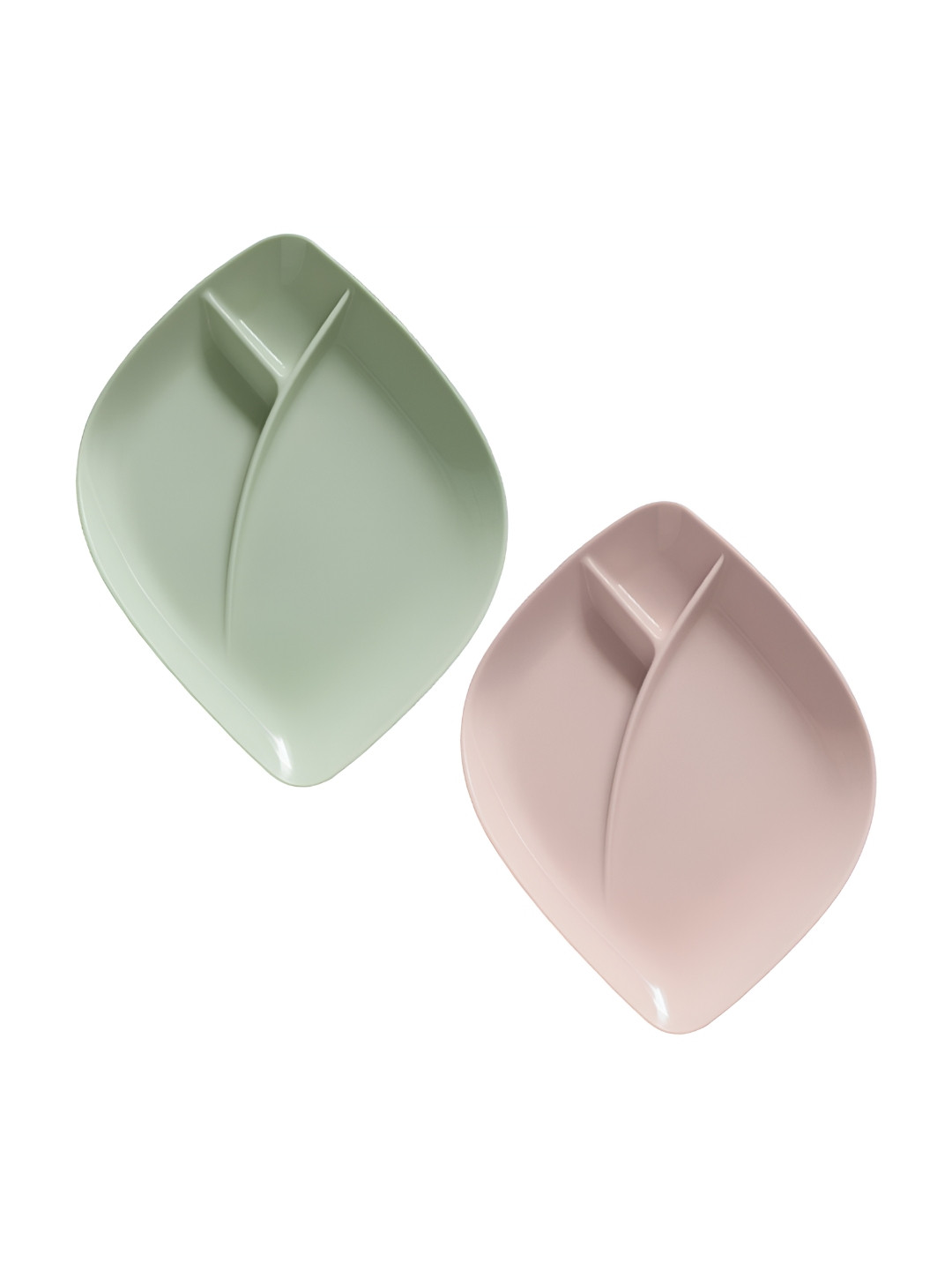 Baskety Beige & Green 2 Pieces Leaf Shape Serving Small Plates