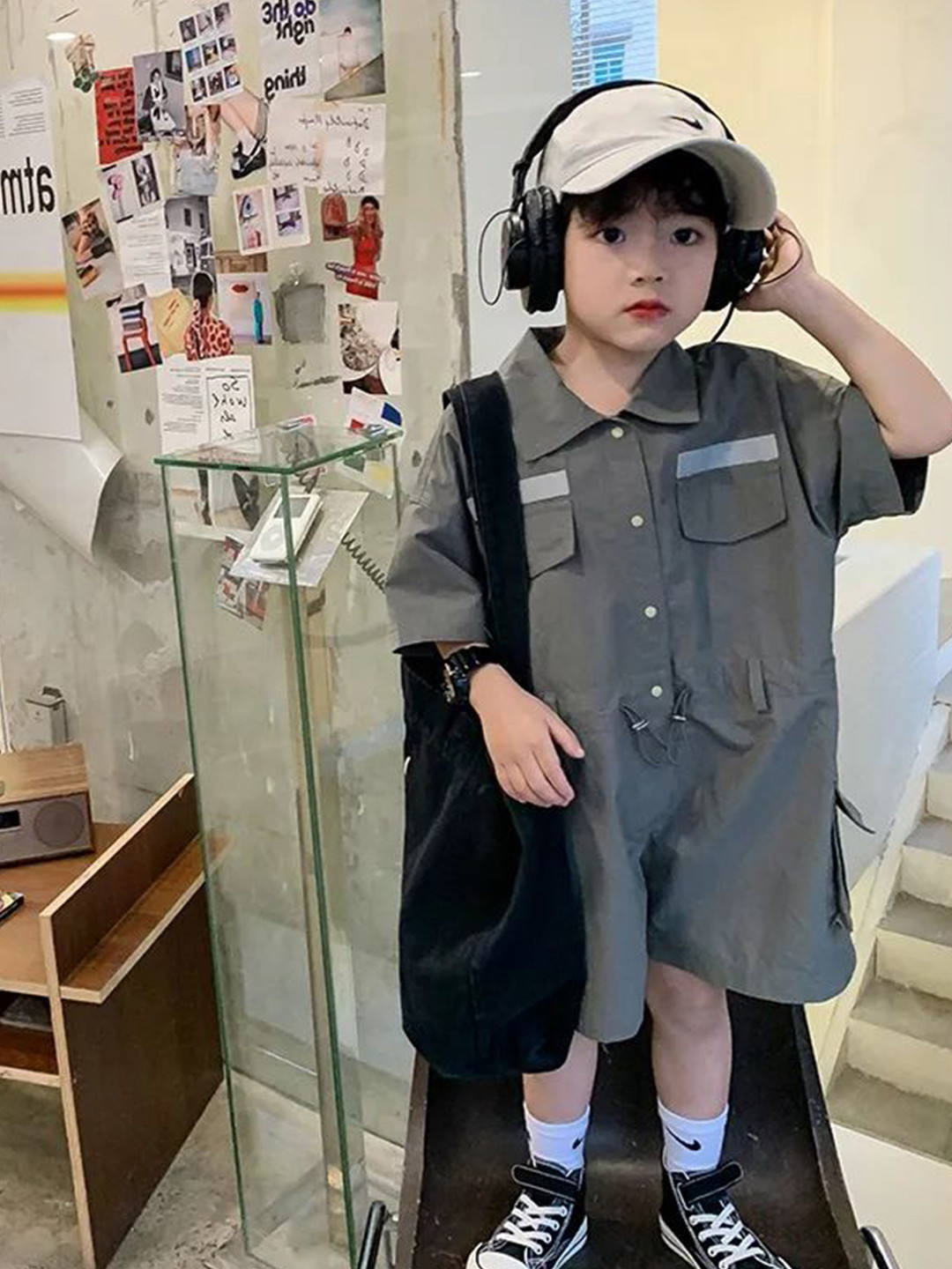 StyleCast x Revolte Boys Solid Shirt Collar Short Sleeves Capri Jumpsuit