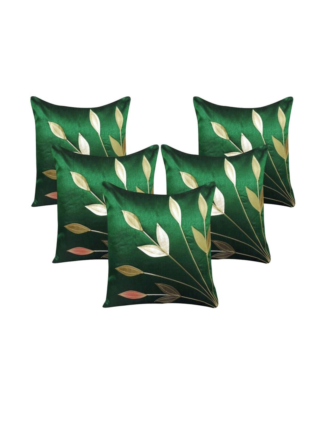 India Furnish Green Floral Silk Square Cushion Cover