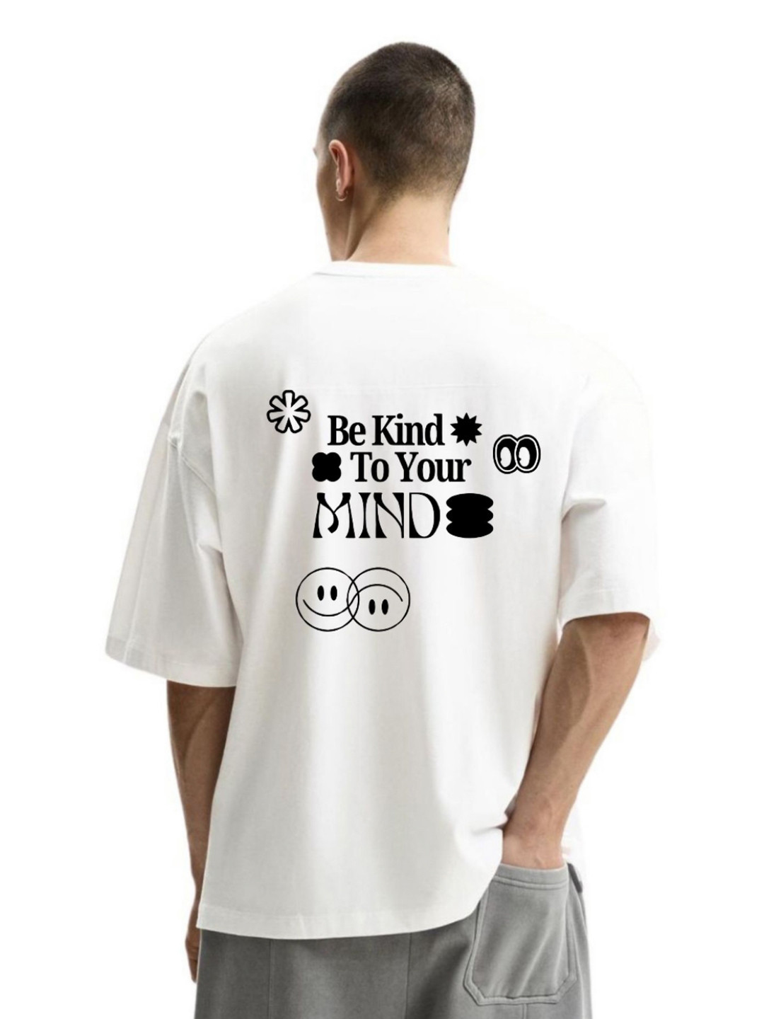 Fashnobic Be Kind To Your Mind Typography Printed Round Neck Oversized Cotton T-shirt