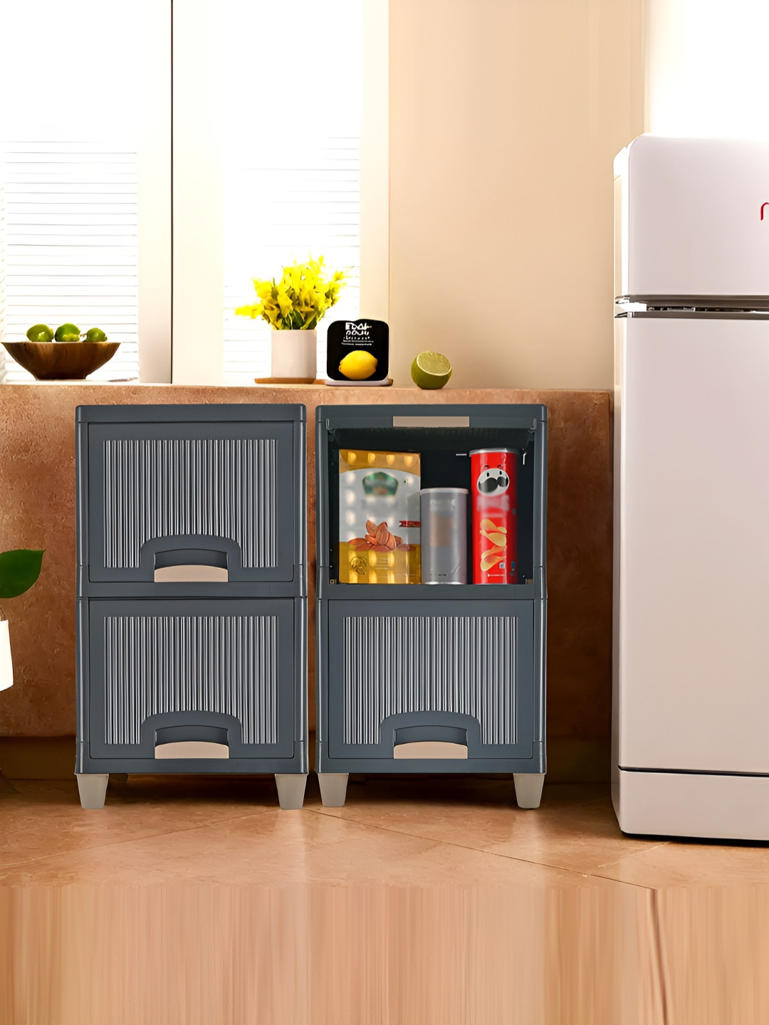 RUBOXA Set of 4 Grey 2 + 2 Multipurpose Folding Cabinet Storage Rack