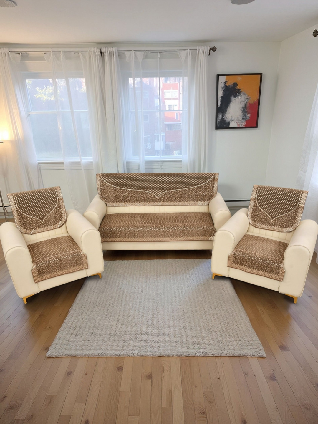 MORADO Gold-Toned & Brown Printed  5 Seater Sofa Cover