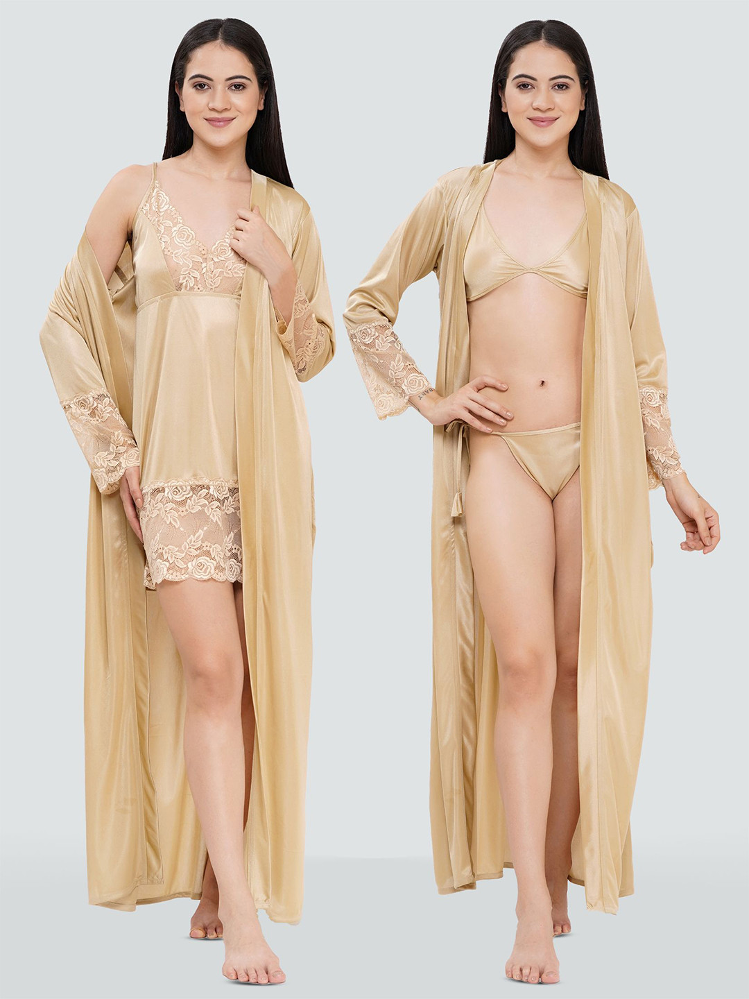 Dreambe Women Set of 4 Pcs V-Neck Wrap Nightdress