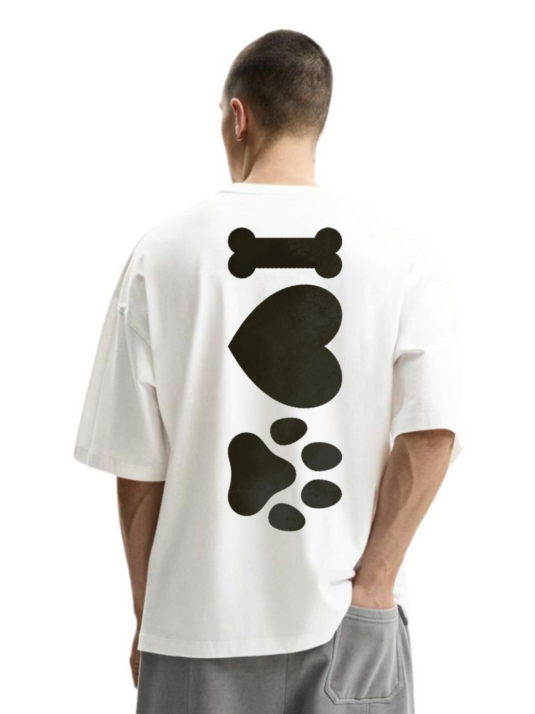 Fashnobic I Love Paw Graphic Printed Round Neck Oversized Cotton T-shirt