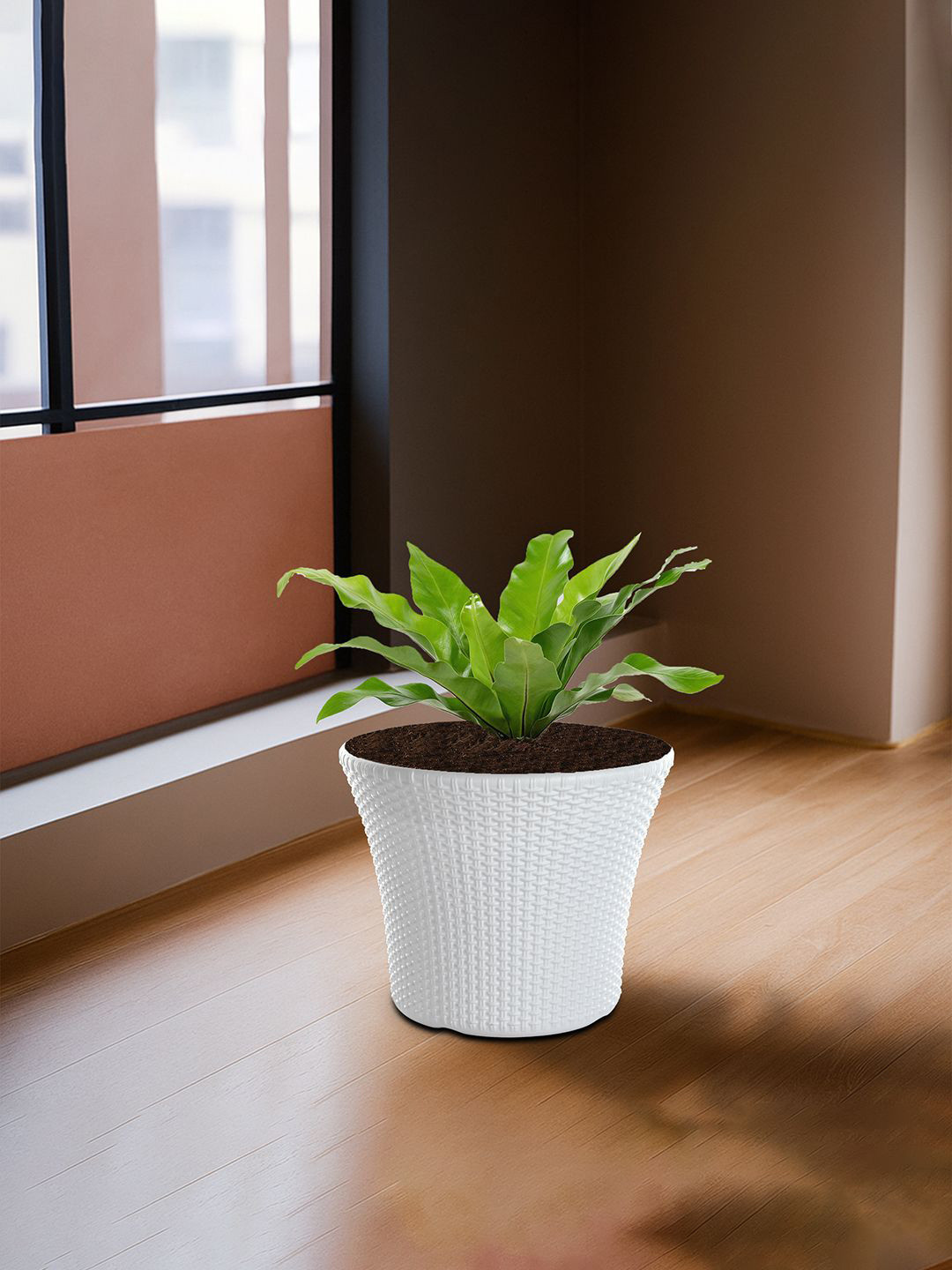 Kuber Industries White Polyfiber 10 Inch Flower Pot Balcony Planter