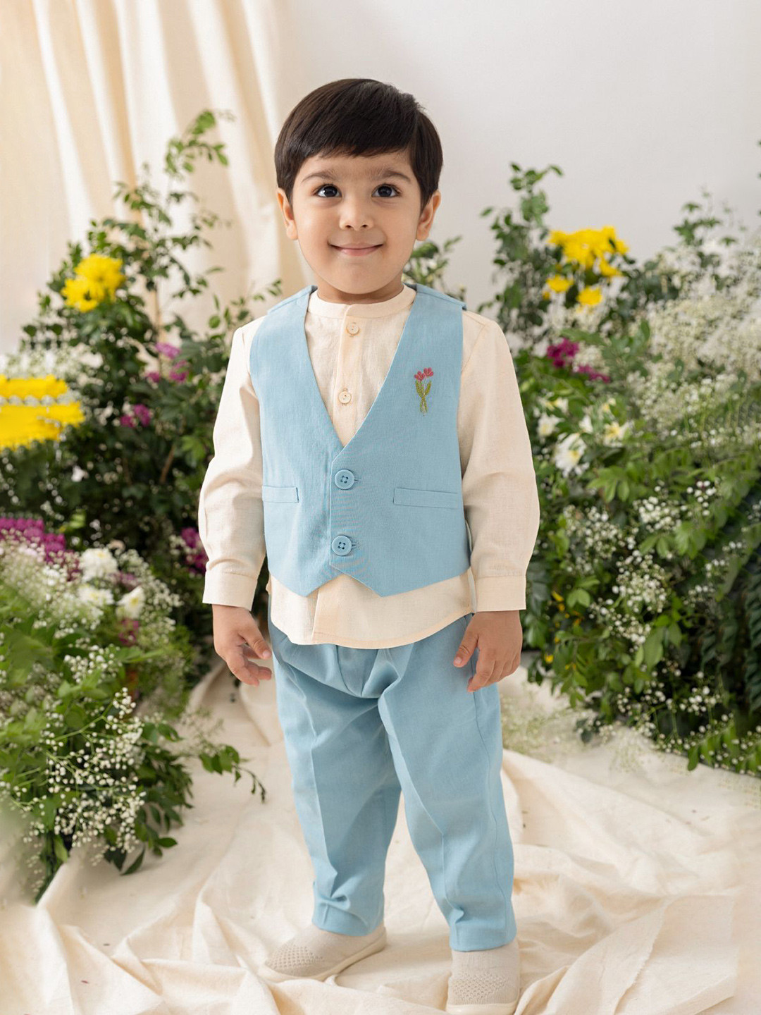 Tiber Taber Boys Floral Pure Cotton 3-Piece Suits