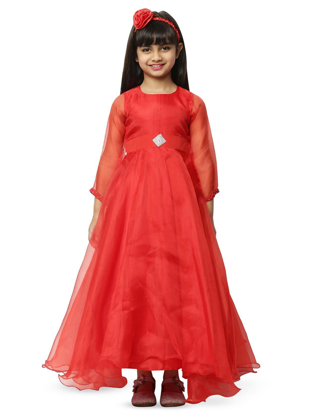 Wow Princess Girls Round Neck Tie-Ups Detail Satin Gown