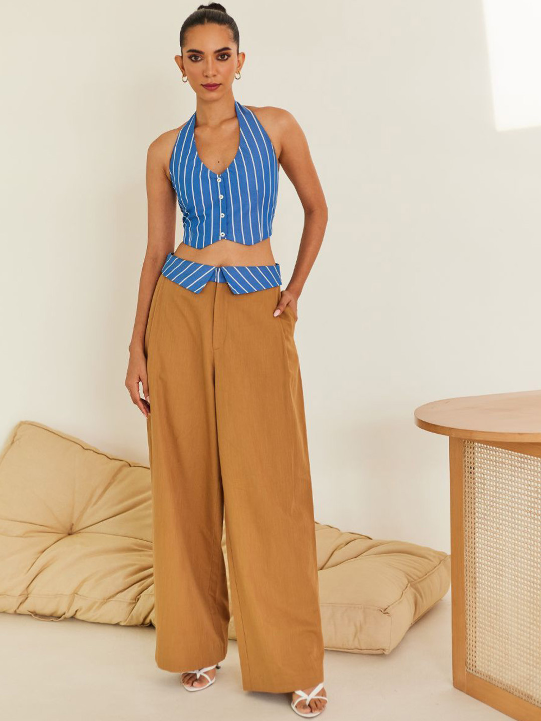 Urban Suburban Brown Collared Waist Trouser