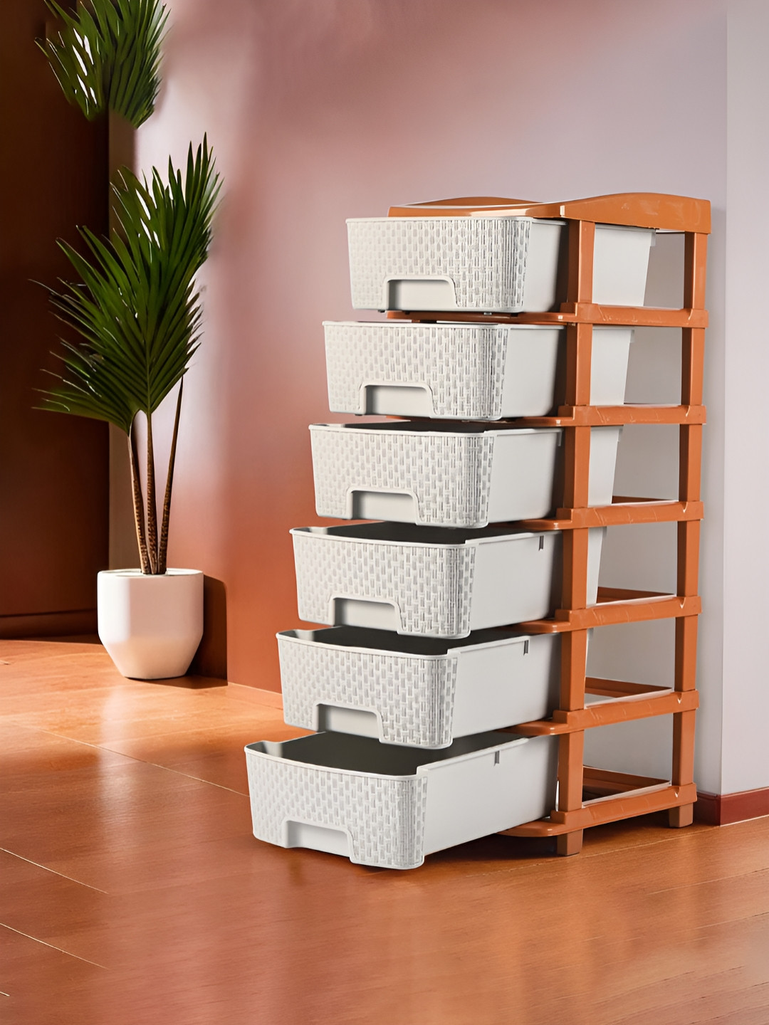 RUBOXA White Plastic 6-Layer Multi-Purpose Drawer Organiser Modular Kitchen Storage Rack